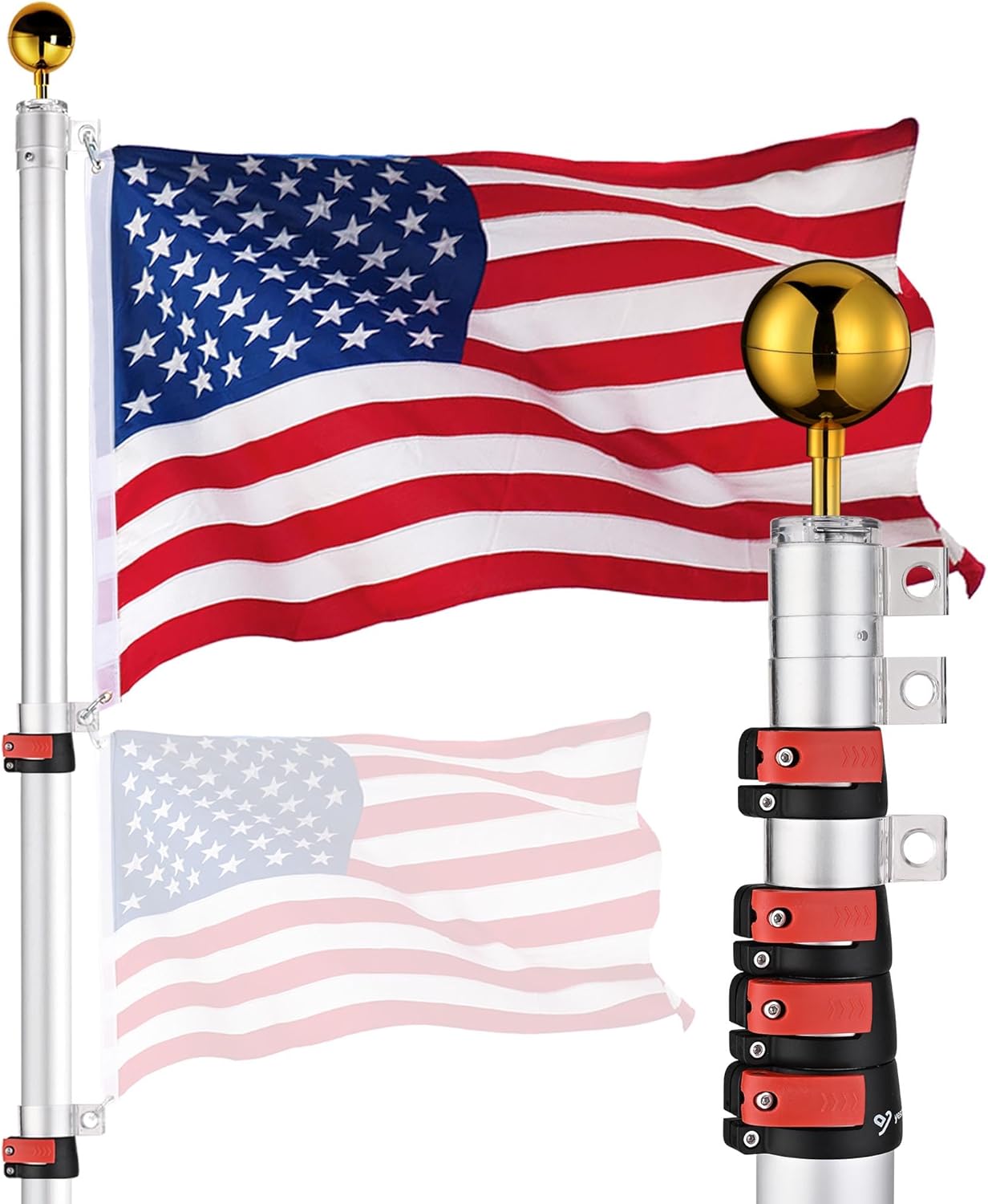 Yescom EZ GO 25ft Telescopic Flag Pole Kit for Outdoor Use