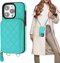 Mint Green Crossbody Wallet Case for iPhone 15 Pro - RFID Zipper Folio