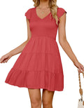 ZESICA Casual Summer Mini Dress with V Neck and Flutter Sleeves