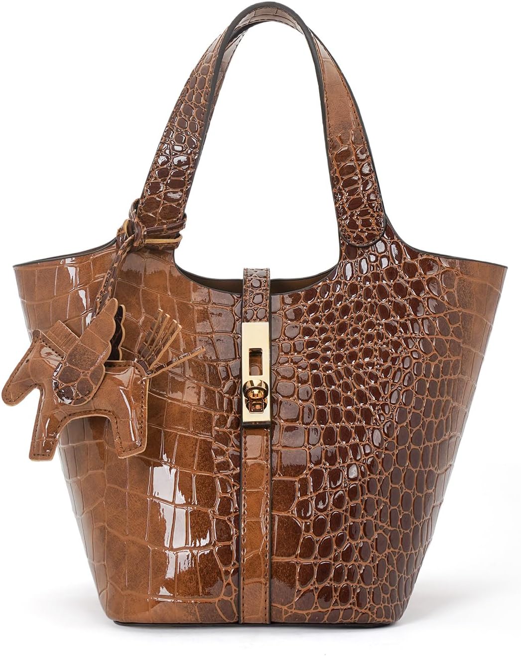 Vegan Leather Bucket Tote Bag for Women with Detachable Purse