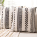 Boho Throw Pillow Covers 18x18 Set of 2 - Neutral Chenille Stripe