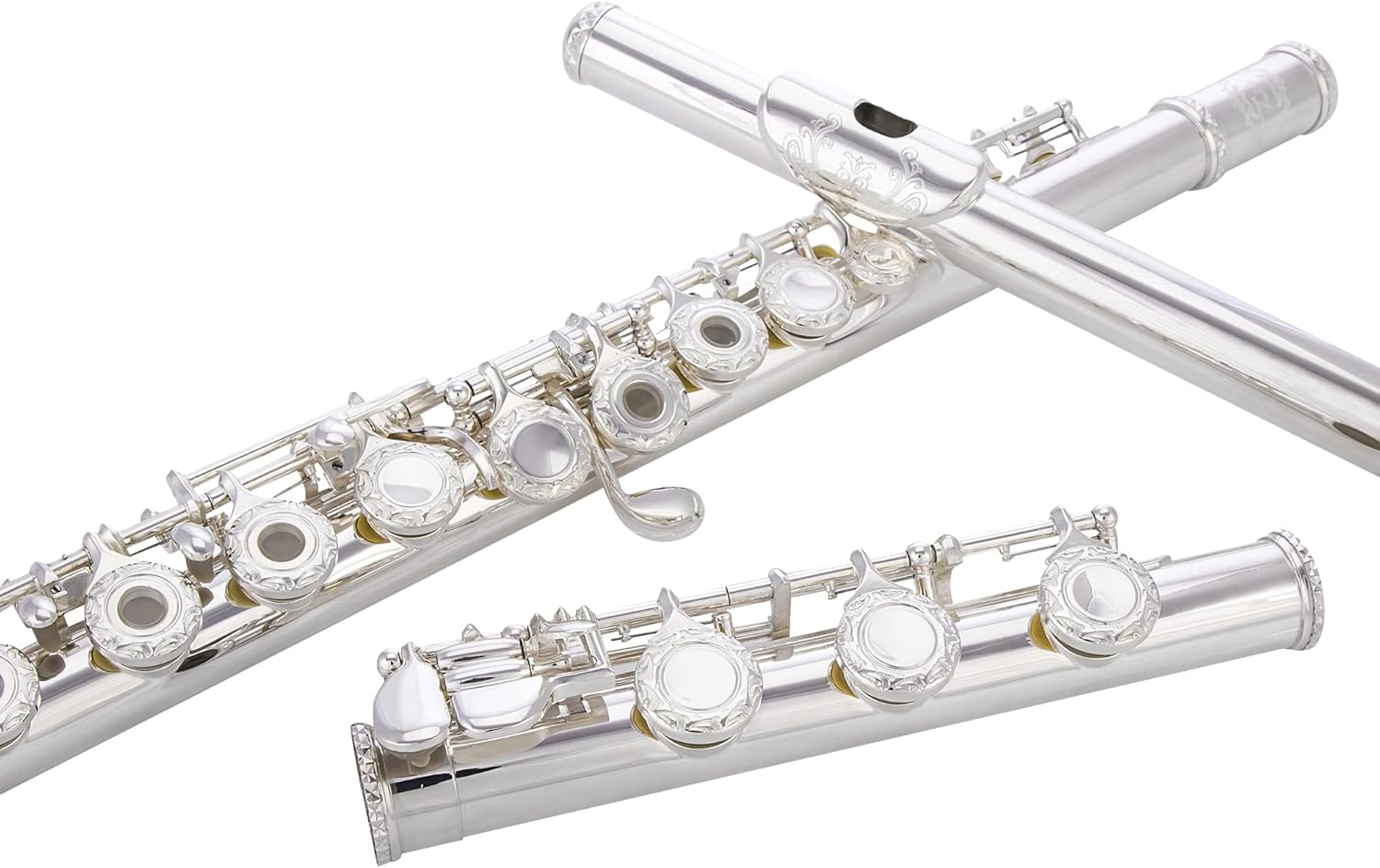 High Grade Hand Engraved Silver Plated C Flute with Case