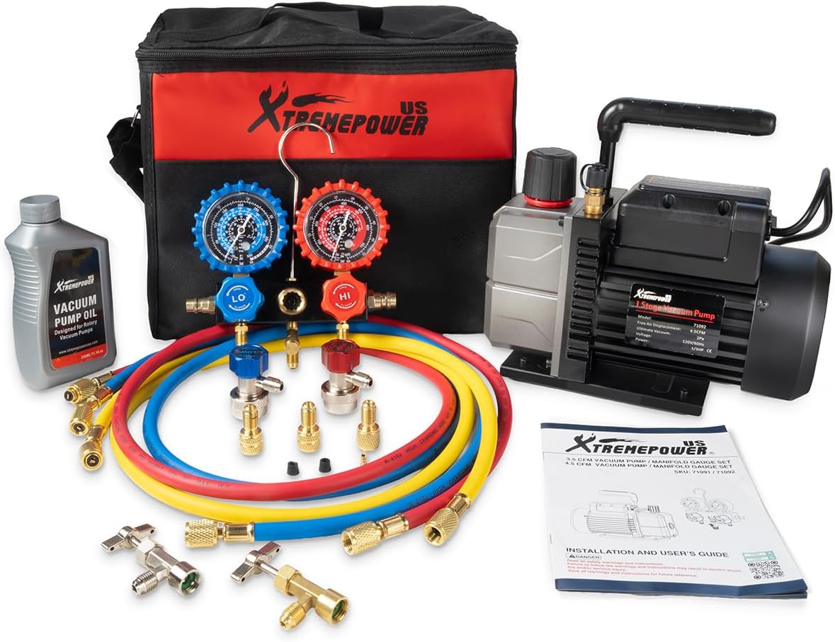 XtremepowerUS Vacuum Pump for A/C Refrigeration with Accessories