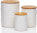 Engraved Design Kitchen Canisters Set of 3 - Airtight Ceramic Storage