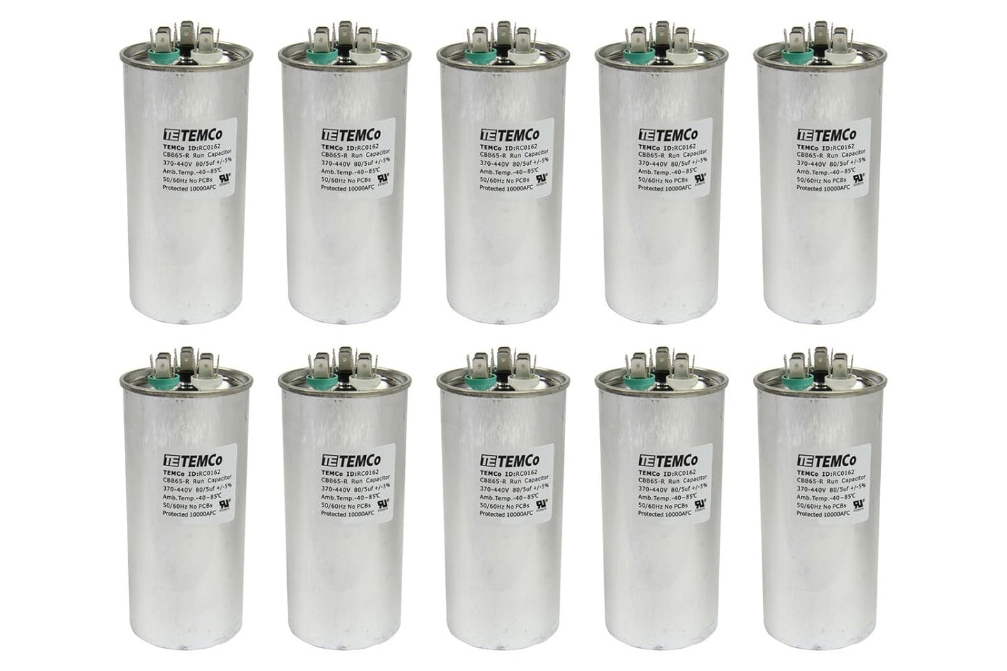 10 Pack 80+5 uF Dual Run Capacitors for HVAC Applications
