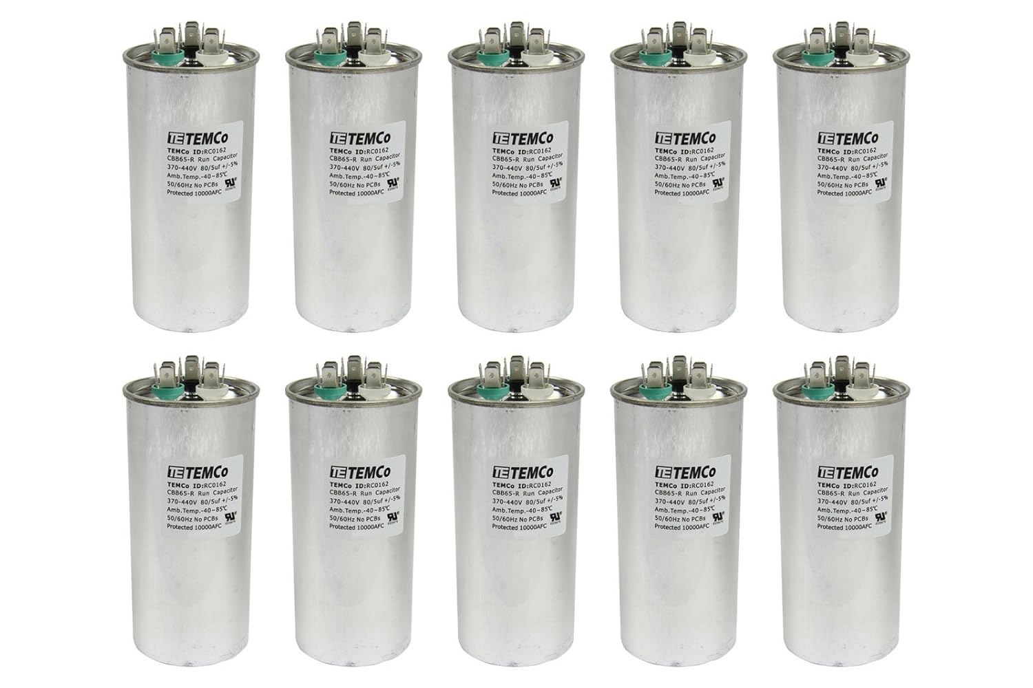 10 Pack 80+5 uF Dual Run Capacitors for HVAC Applications