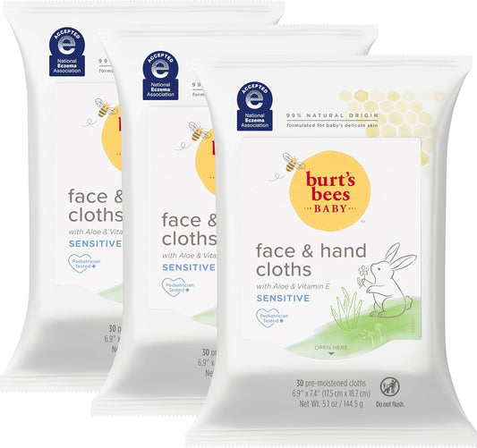 Burt's Bees Baby Face & Hand Cloths - Gentle Cleansing, Pack of 3