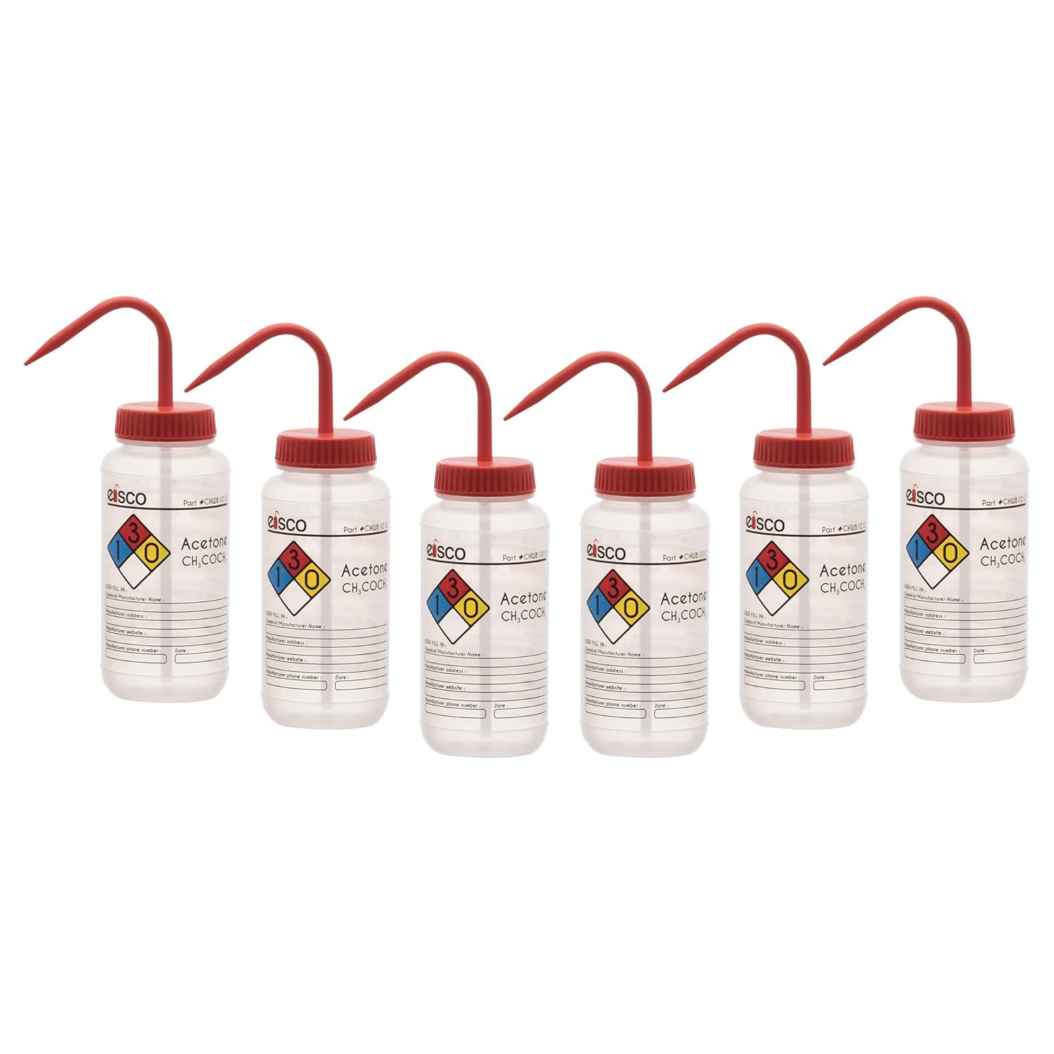 EISCO 6PK Wash Bottle Set for Acetone - 500ml Capacity