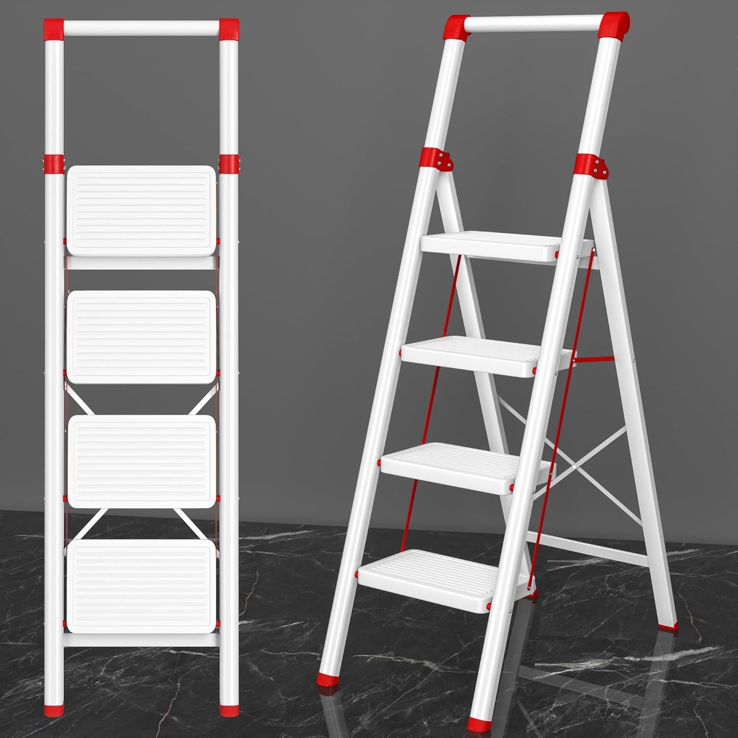 4 Step Ladder with Anti-Slip Pedal and Sturdy Steel Design