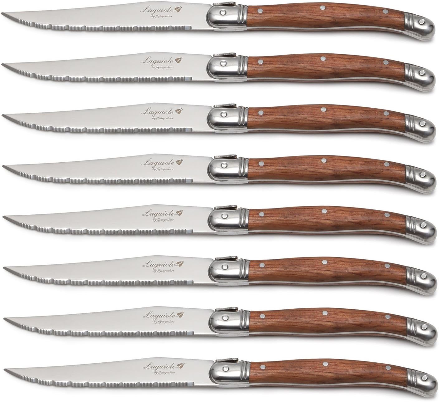 Laguiole Steak Knife Set with Stainless Steel Wood Handle - 8 Pieces