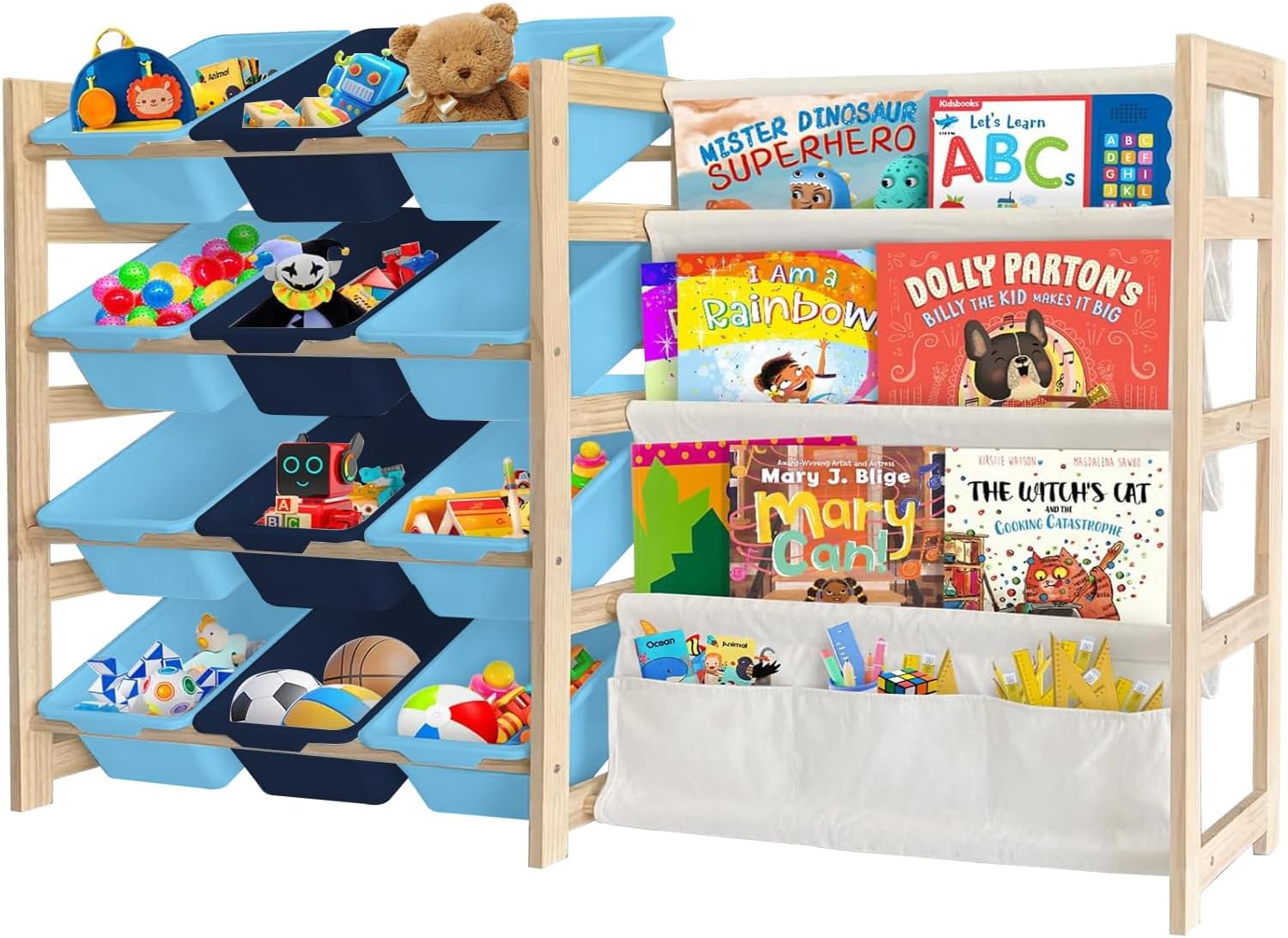 Toy Storage Organizer with Bookshelf - 12 Bins for Kids Room