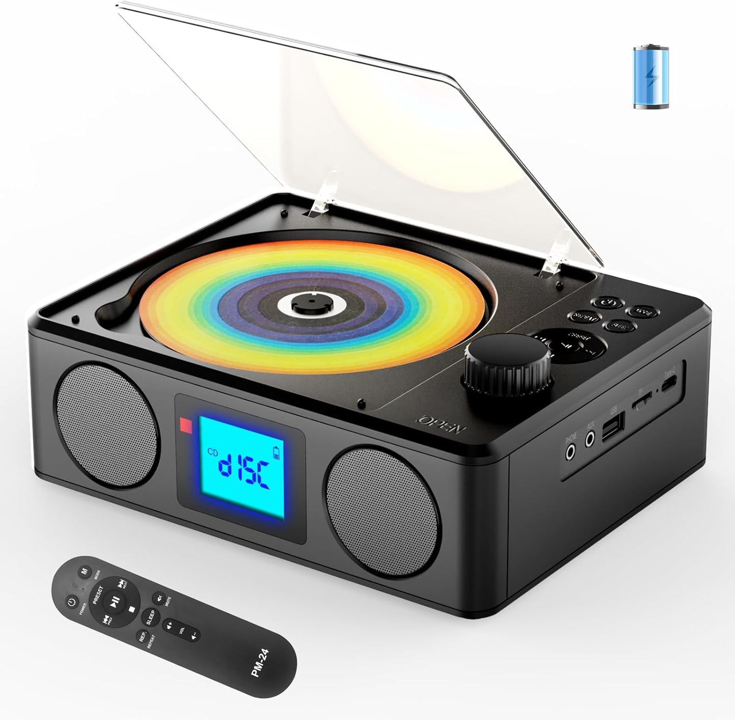 Portable CD Player with Speakers: Bluetooth FM Radio & Remote