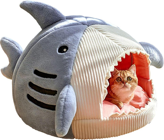 Cozy Shark Cat Bed for Warmth & Comfort by QWINEE