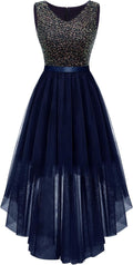 Sleeveless Sequin Hi-Low Cocktail Dress for Women - Elegant V Neck