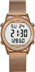 Women's Step Counter Pedometer Watch with Stainless Steel Bracelet