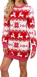 Reindeer Snowflake Womens Ugly Christmas Sweater Dress - Knit Midi