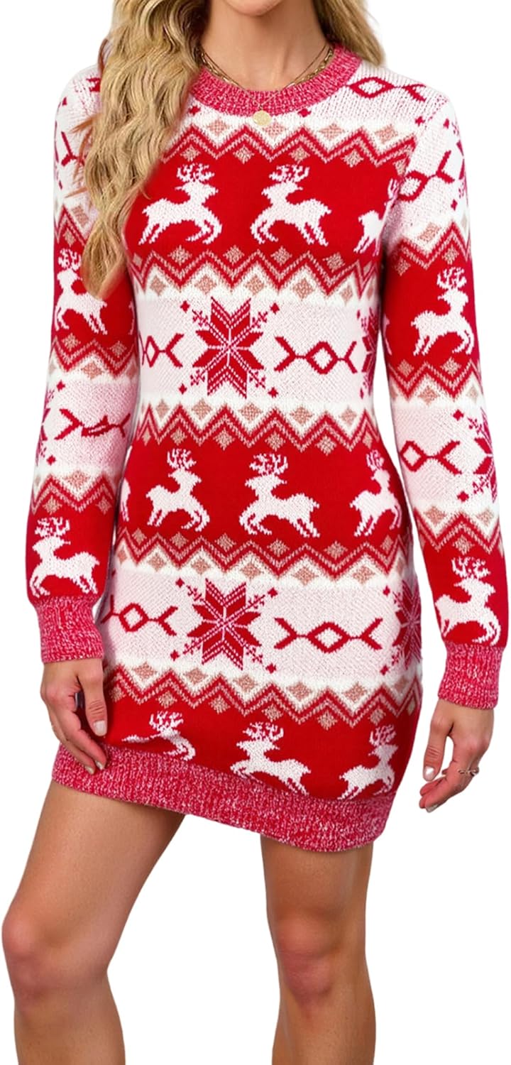 SunnyMelody Womens Ugly Christmas Sweater Dress for Winter Fun