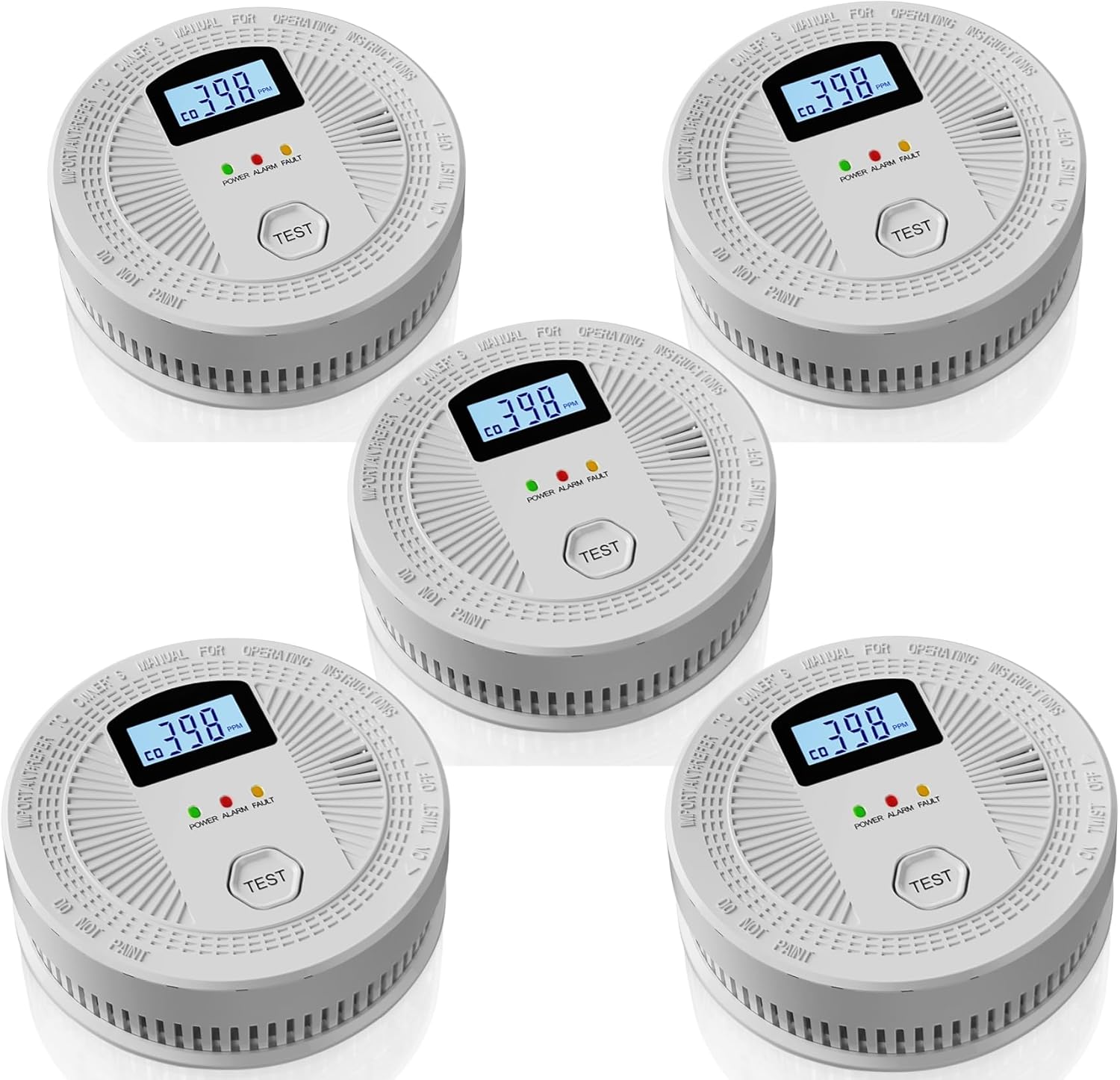 5 Pack Combination Photoelectric Smoke and Carbon Monoxide Alarm