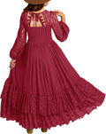 Girls Boho Backless Lace Flower Tiered Ruffle Maxi Dress - Elegant