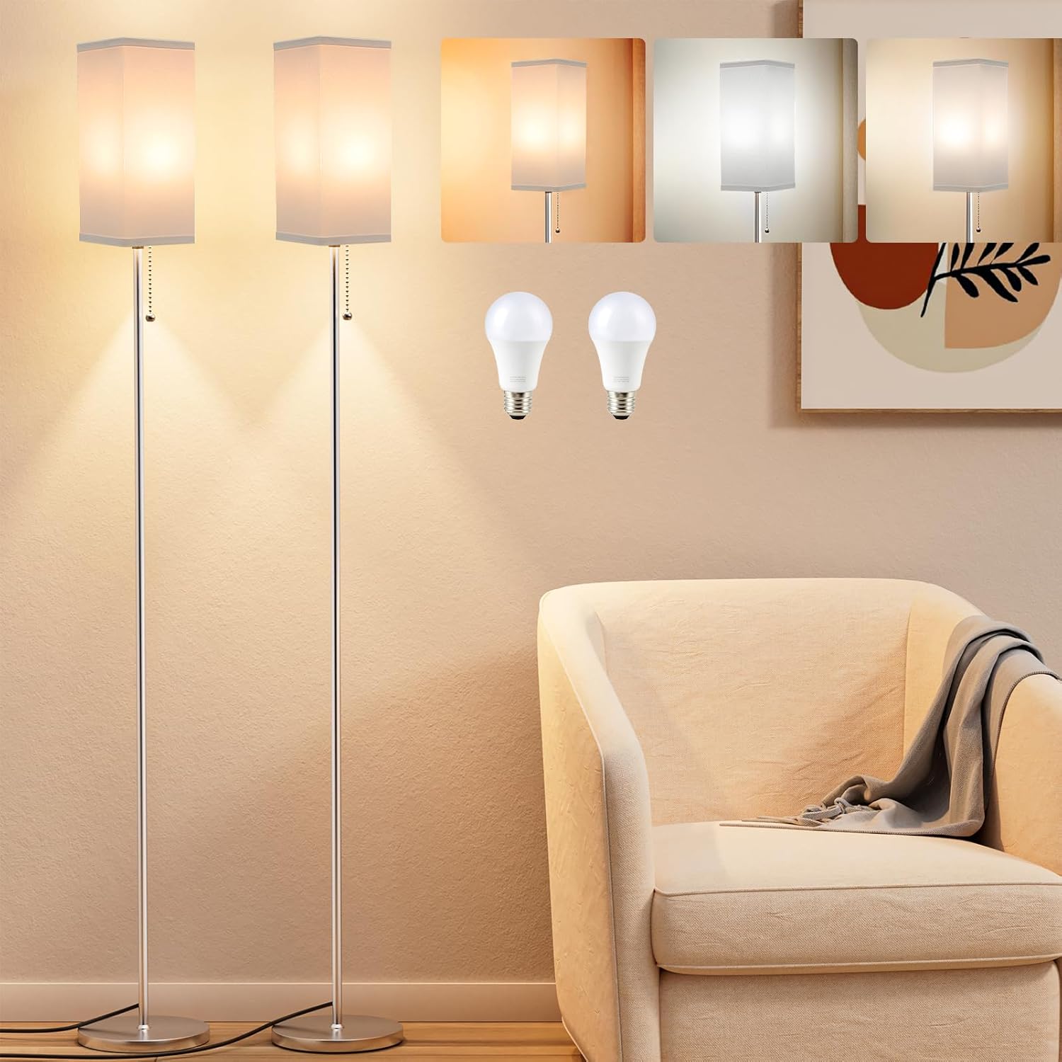 Modern Floor Lamps for Living Room Bedroom - Set of 2 Stylish Lights