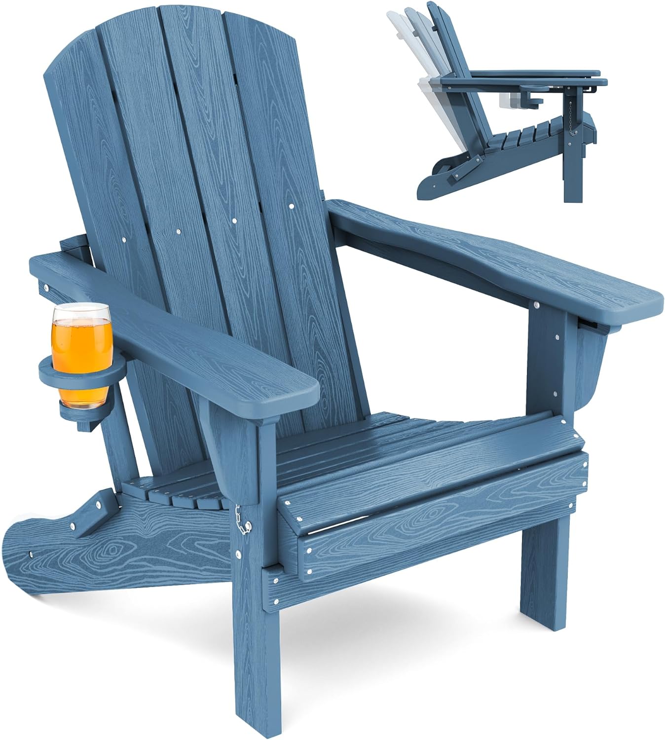 SERWALL Folding Adirondack Chair with Cup Holder and Recline