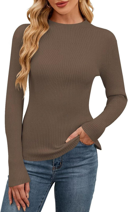 QACOHU Womens Fall Long Sleeve Ribbed Knit Sweater Pullover