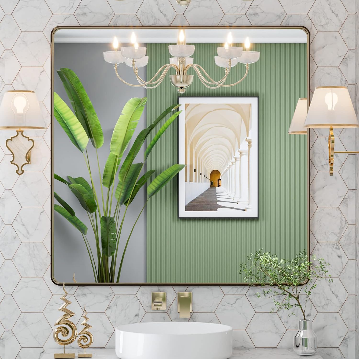 LOAAO 36X36 Bronze Bathroom Mirror with Rounded Rectangle Frame