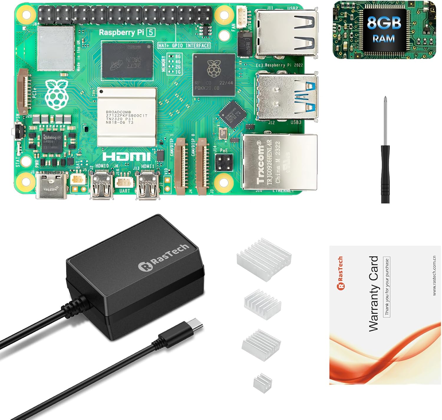RasTech Raspberry Pi 5 Kit 8GB RAM with Power Supply and More