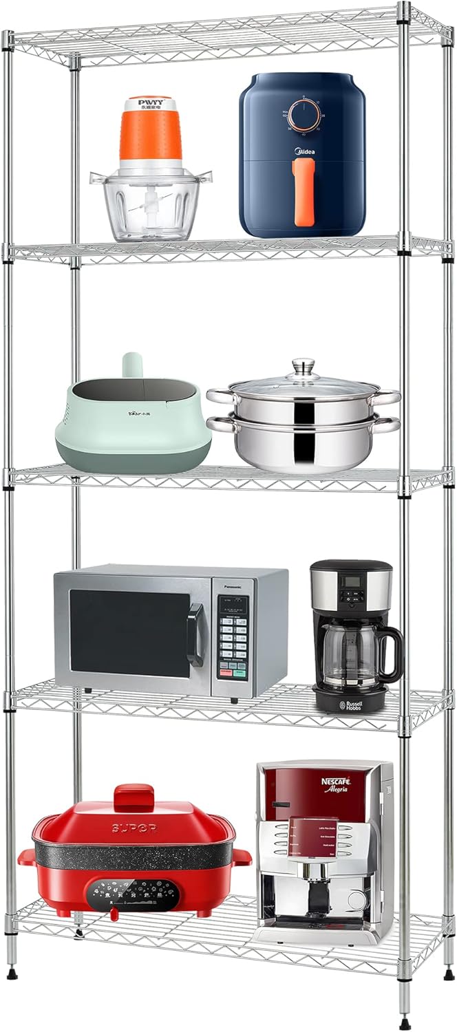 FDW 5-Tier Metal Shelving Unit for Kitchen and Garage Storage