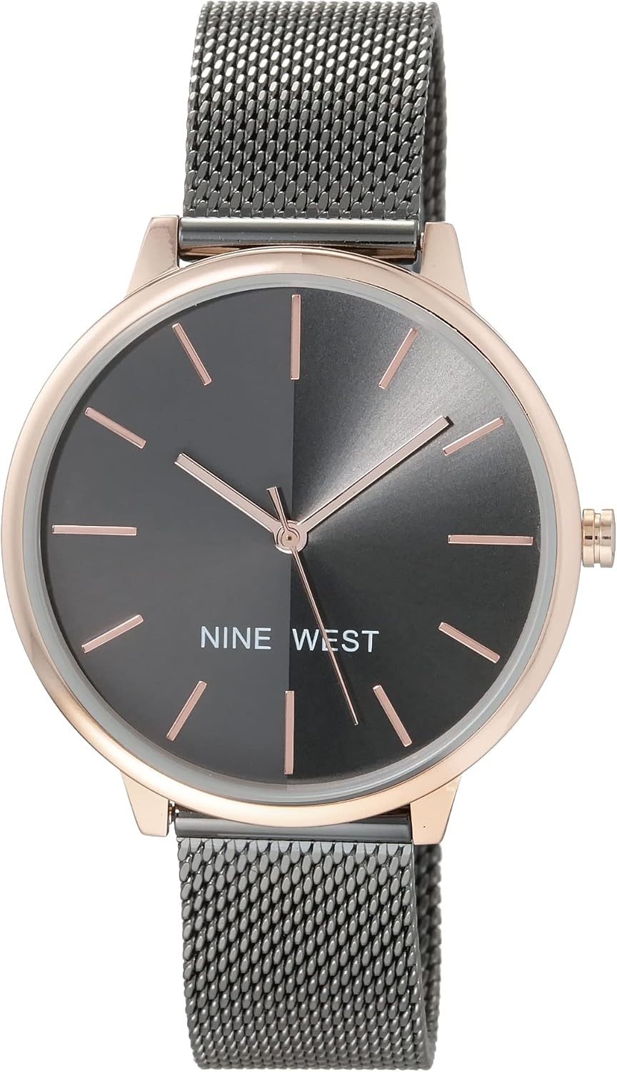 Nine West Women's Mesh Bracelet Watch with Gunmetal Grey Dial