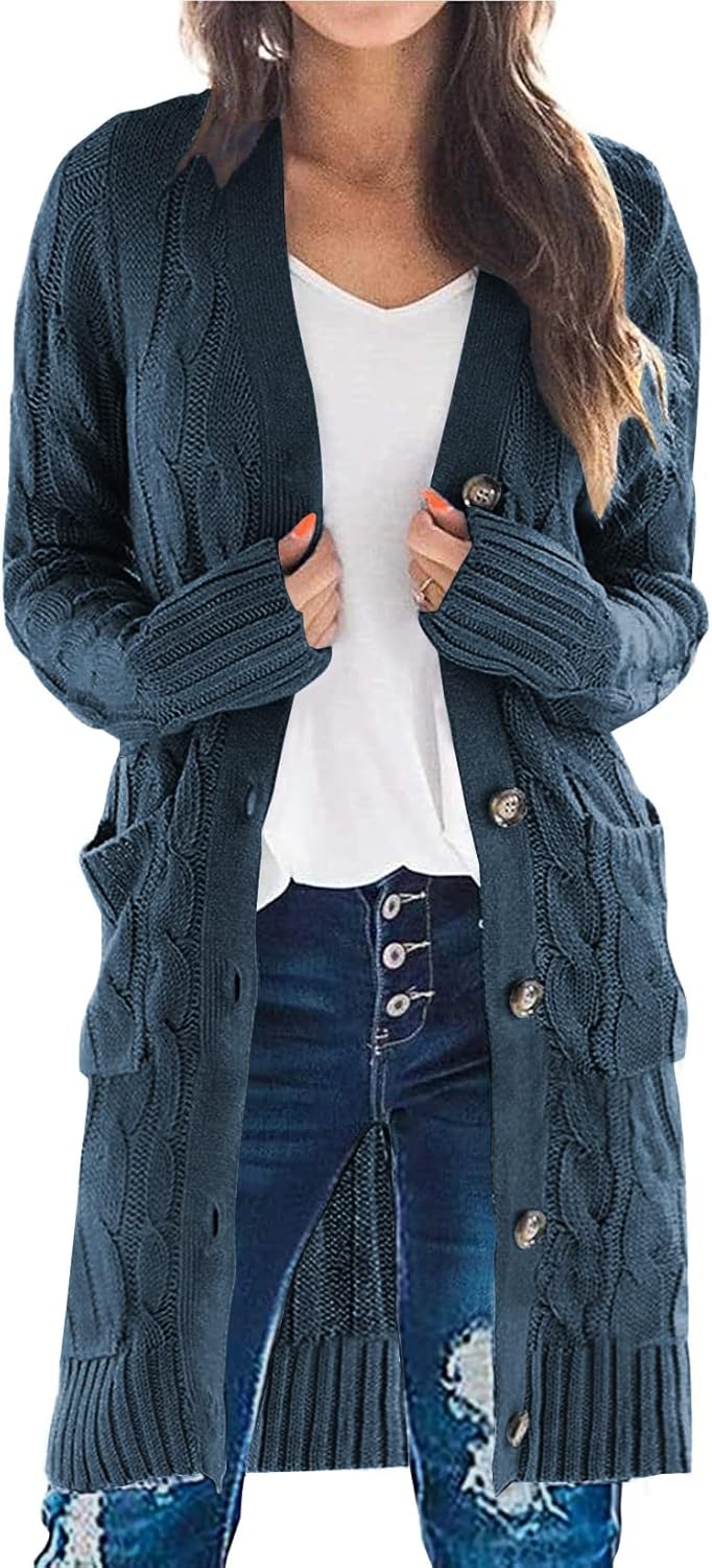 PRETTYGARDEN Long Sleeve Cable Knit Cardigan for Women 2025