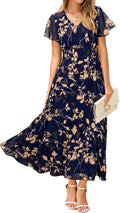 Simplee Womens Floral Maxi Dress Short Sleeve Midi - Flowy Summer Boho