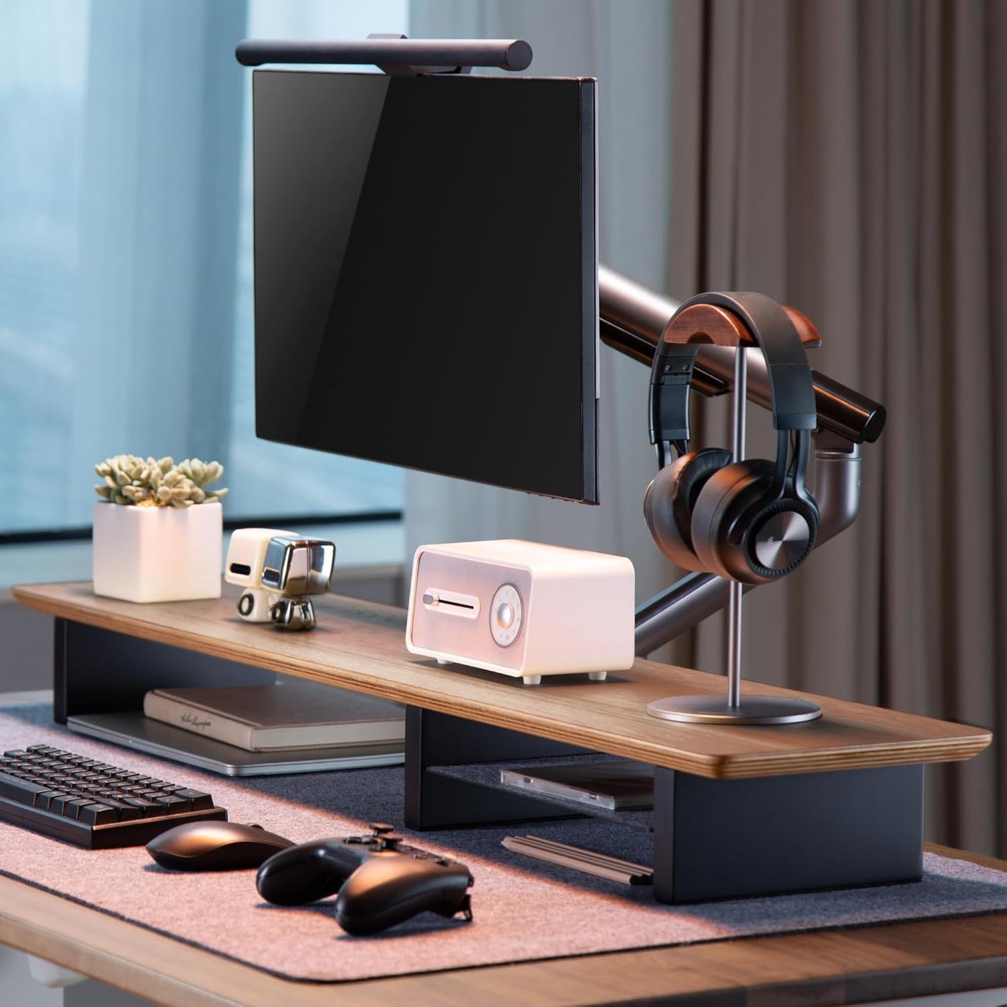 XL Walnut Wood Monitor Stand: Dual Monitor Desk Solution