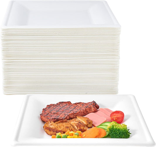 Compostable Square Paper Plates - Eco-Friendly 10 inch Set