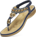 Womens Arch Support Beach Sandals - Bohemian T-Strap Comfort