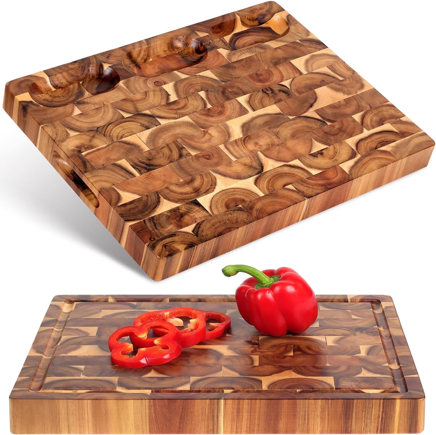 Acacia End Grain Cutting Board - Reversible Multipurpose Board