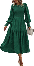 PRETTYGARDEN Smocked Long Sleeve Maxi Dress - Flowy Empire Waist