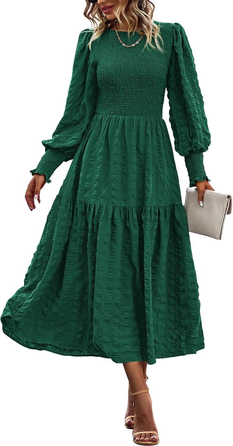 PRETTYGARDEN Women Puff Long Sleeve Smocked Maxi Dress 2025
