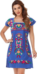 Women Mexican Embroidered Dress Ruffle Collar Sleeveless - Summer Also