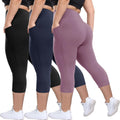Plus Size Leggings with Pockets 3 Pack - High Waisted Tummy Control no