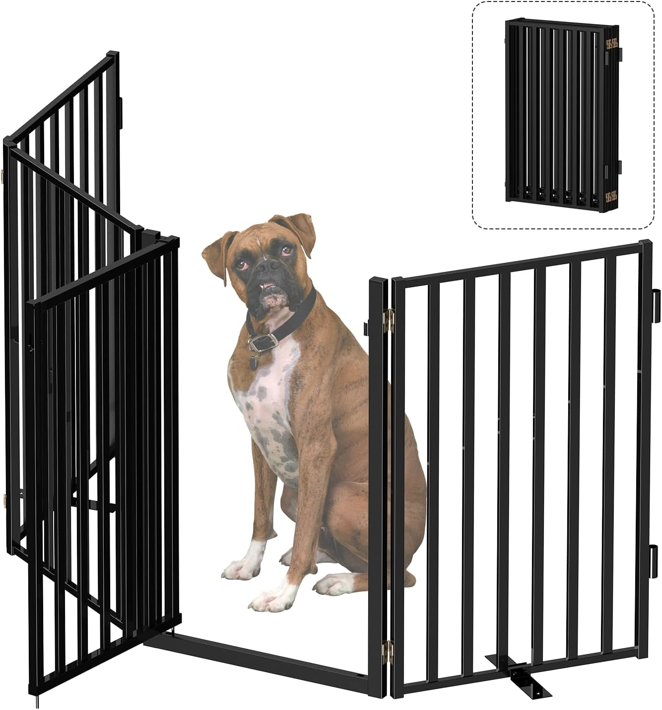 Free Standing Dog Gate with Door for Indoor Outdoor Use