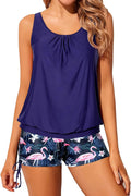 Women's Yonique Blouson Tankini Set - Navy Flamingo Boyshorts