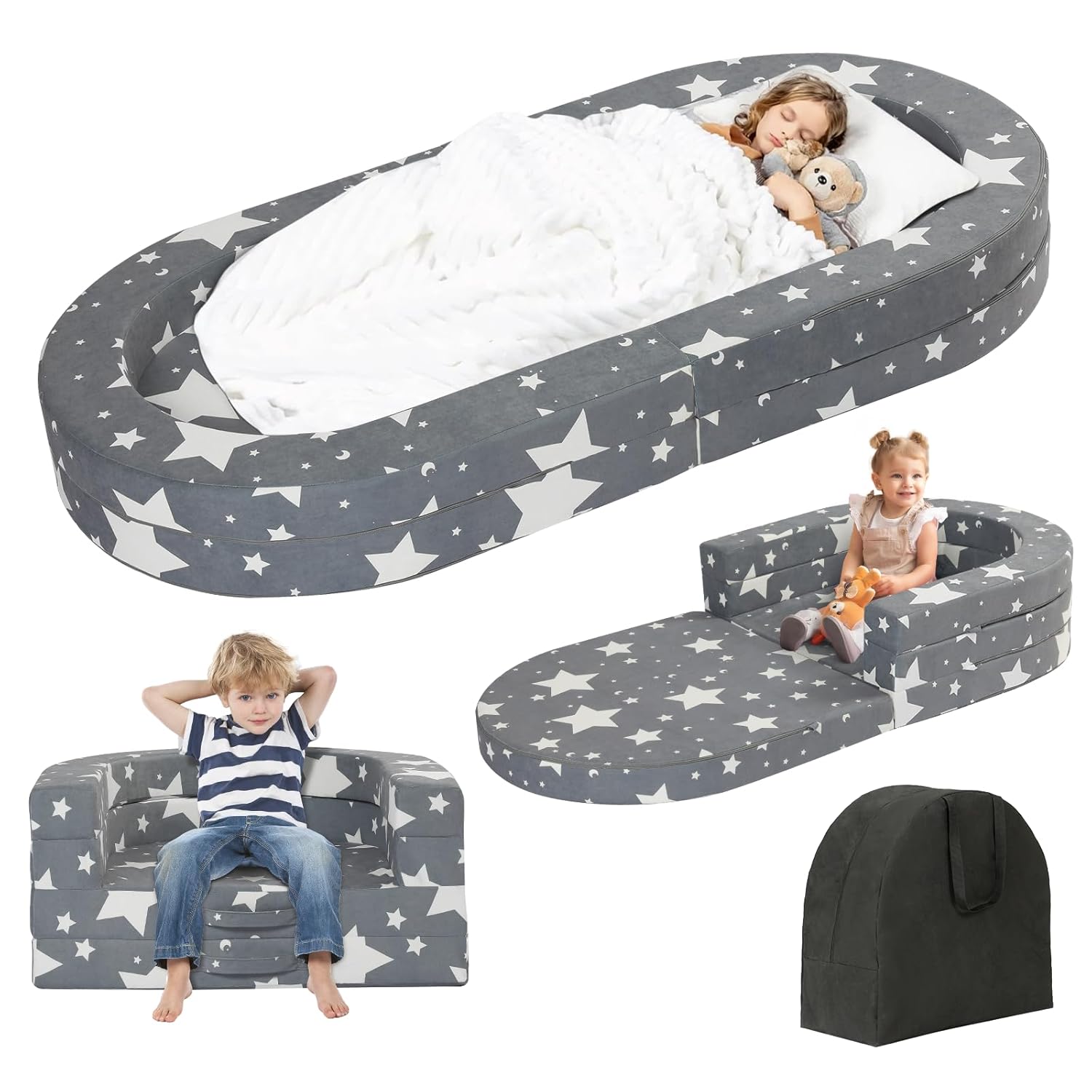 Travel Toddler Bed, 3-in-1 Portable Foldable Lounger for Kids