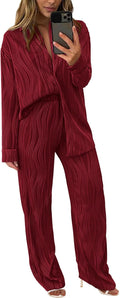 PRETTYGARDEN Women's 2 Piece Fall Textured Button Down Set