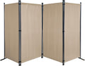 Room Divider 87 in W x 65 in H Beige 4-Panel Folding Privacy Screen