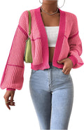 Color Block Crop Cardigan Top - Cozy Crop Sweater COZYEASE