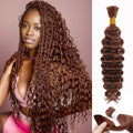 12A #30 Auburn Brown Human Braiding Hair 20in - Deep Wave for Boho