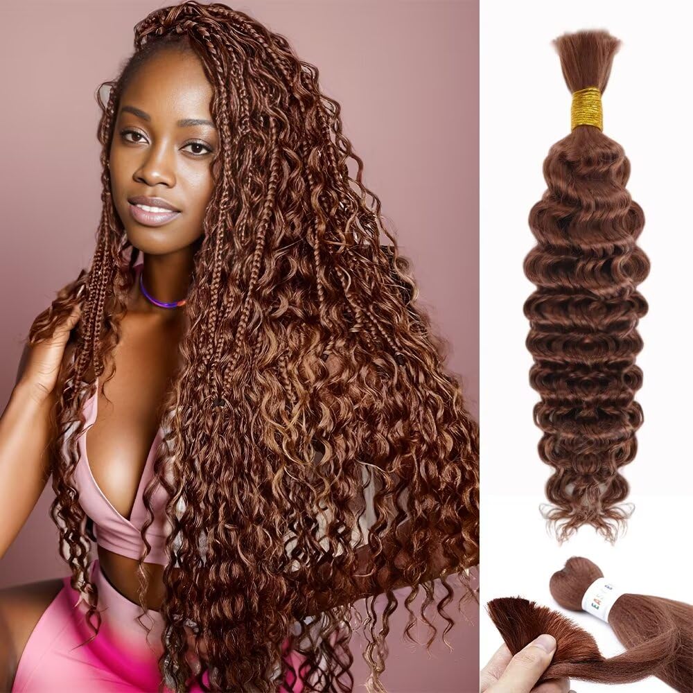 12A Auburn Brown Human Braiding Hair for Boho Styles 20 Inch