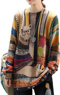 Women Christmas Graphic Oversized Pullover Sweater - Cozy Cotton Wool