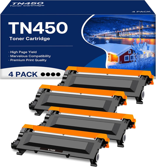 4-Pack MCYCOLOR TN450 High-Yield Toner for Brother Printers